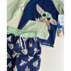 Disney Baby Yoda Swimsuit Boys Size 3T Toddler Swim Trunks Rash Guard‎ Star Wars